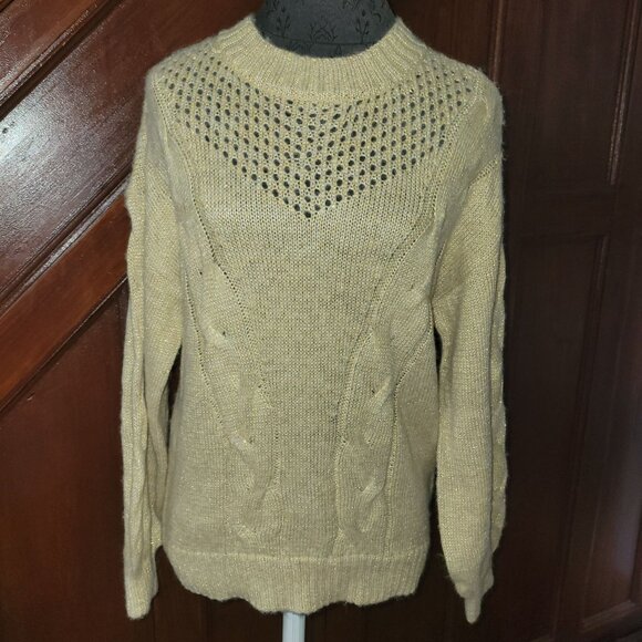 Lauren Conrad Womens Medium Beige Cable Knit Sweater With Metallic Accents - Picture 1 of 6
